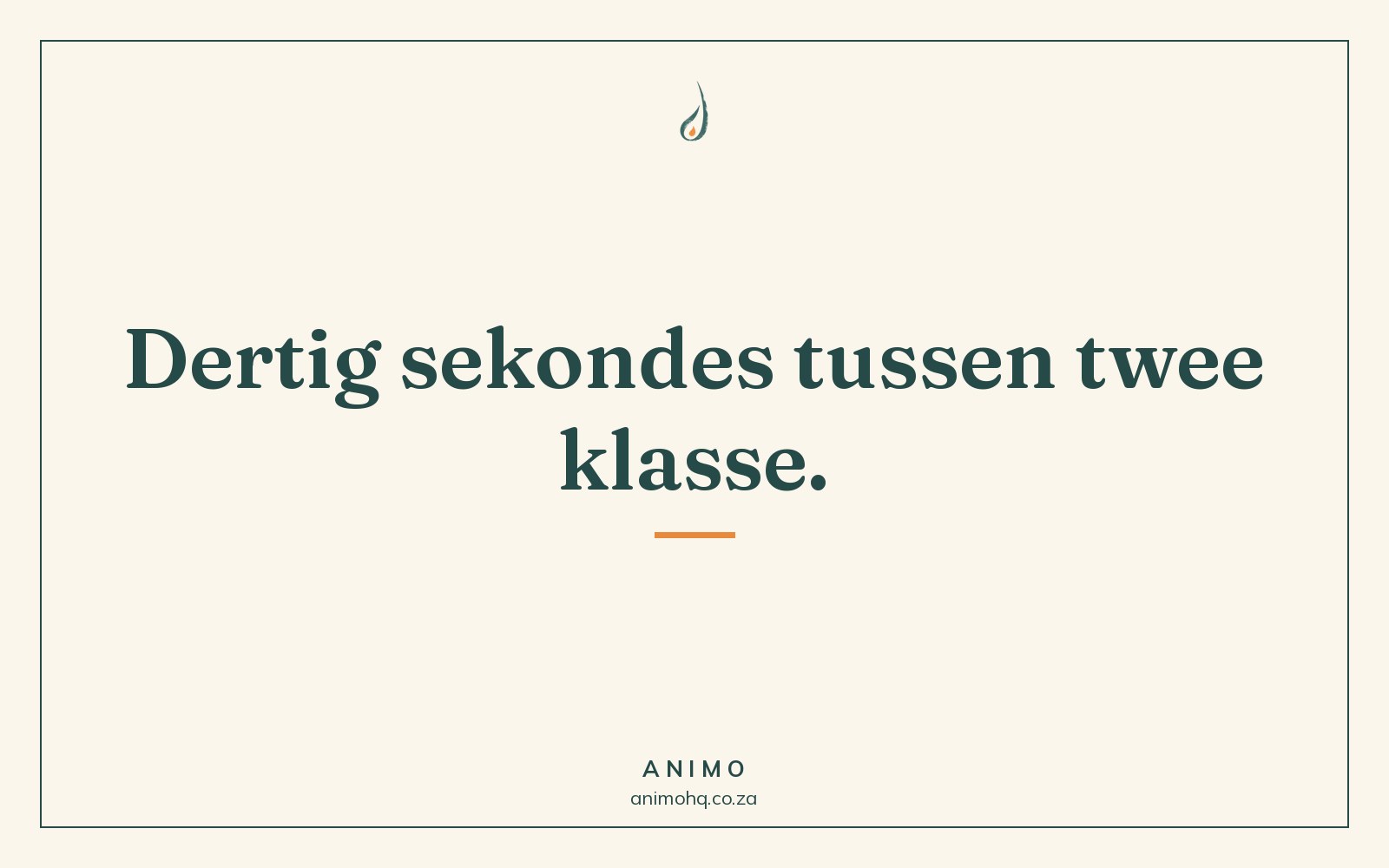 Animo-kaart in room met die woorde: Dertig sekondes tussen twee klasse.
